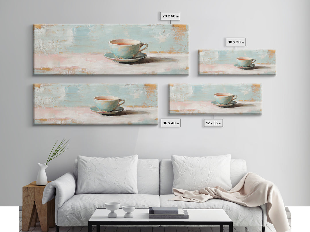 Pastel Teacup Still Life Wall Art, Cozy Coffee Bar Decor, Minimalist Kitchen Canvas Print, Soft Neutral Home Decor Housewarming Gift