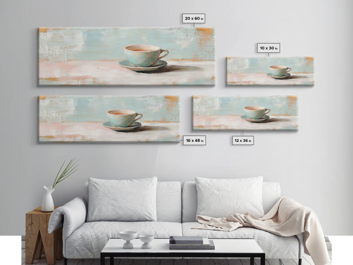 Pastel Teacup Still Life Wall Art, Cozy Coffee Bar Decor, Minimalist Kitchen Canvas Print, Soft Neutral Home Decor Housewarming Gift