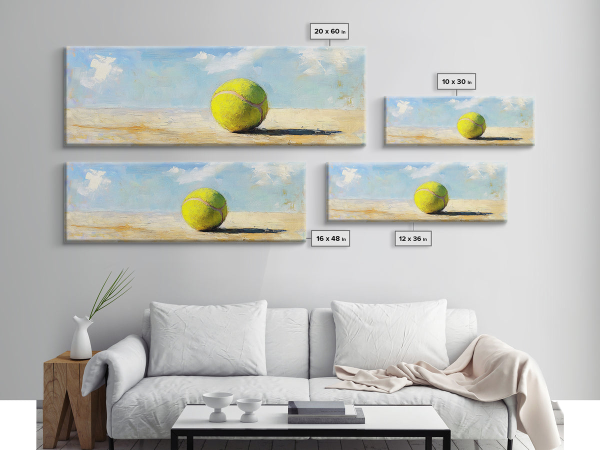 Bright Tennis Ball On Sunny Court Wall Art, Modern Sports Canvas Print, Game Room Decor, Kids Room Art, Gift For Tennis Lover