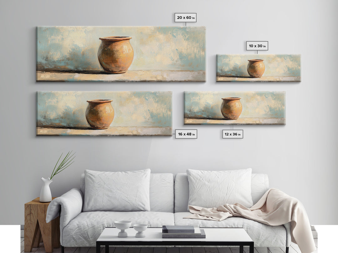 Terracotta Clay Pot Still Life Canvas Print, Wabi Sabi Wall Art, Rustic Home Decor, Neutral Kitchen Art, Earth Tone Decor