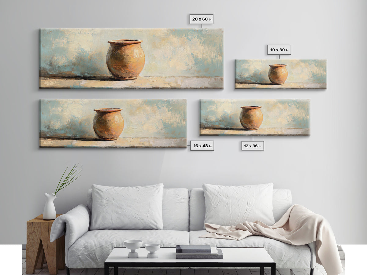 Terracotta Clay Pot Still Life Canvas Print, Wabi Sabi Wall Art, Rustic Home Decor, Neutral Kitchen Art, Earth Tone Decor