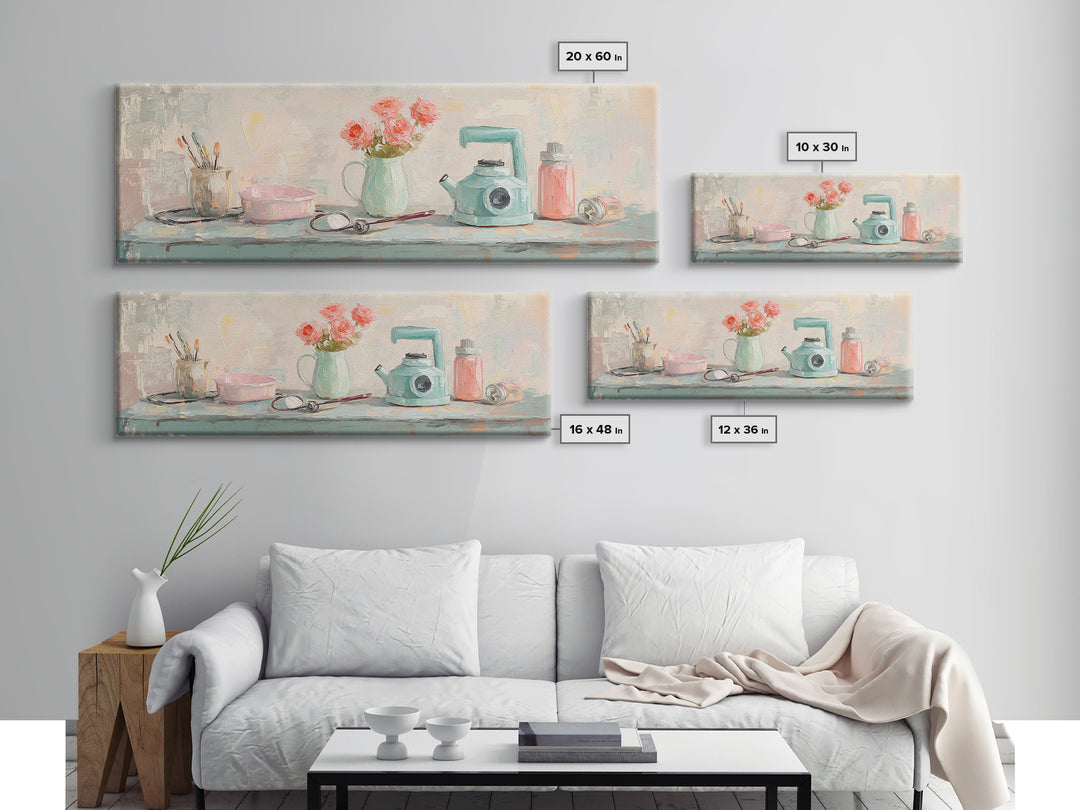 Pastel Vanity Shelf With Flowers Framed Canvas Print, Feminine Bathroom Wall Art, Beauty Room Decor, Gift For Her, Girly Decor