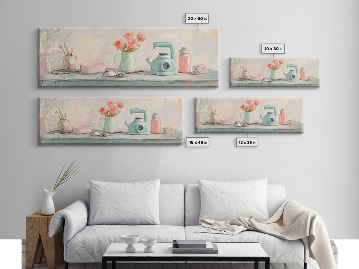 Pastel Vanity Shelf With Flowers Framed Canvas Print, Feminine Bathroom Wall Art, Beauty Room Decor, Gift For Her, Girly Decor