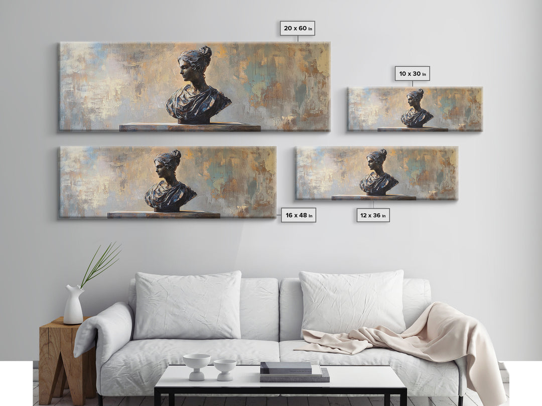 Classical Woman Bust Sculpture Framed Canvas Print, Dark Academia Wall Art, Museum Style Decor, Office Art, Timeless Gift