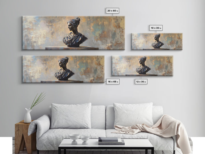 Classical Woman Bust Sculpture Framed Canvas Print, Dark Academia Wall Art, Museum Style Decor, Office Art, Timeless Gift