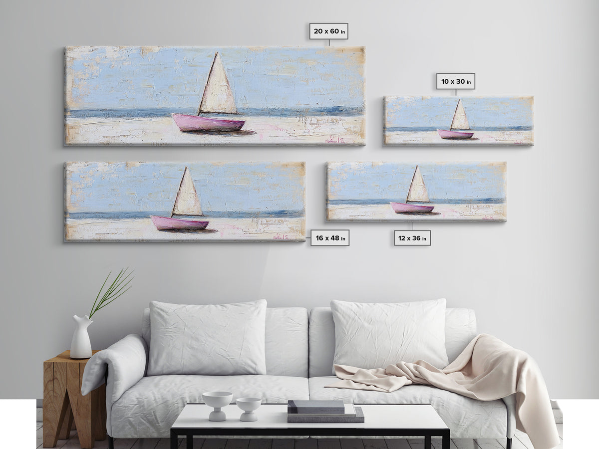 Small Sailboat On Calm Sea Canvas Print, Coastal Wall Art, Nautical Home Decor, Beach House Art, Serene Ocean Wall Decor