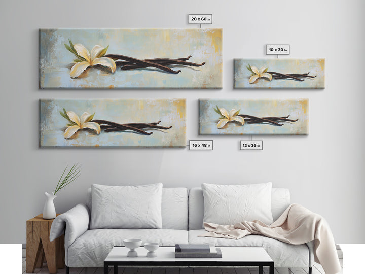 Vanilla Blossom And Bean Pods Framed Canvas Print, Kitchen Wall Art, Botanical Decor, Minimalist Food Art Print Gift For Her