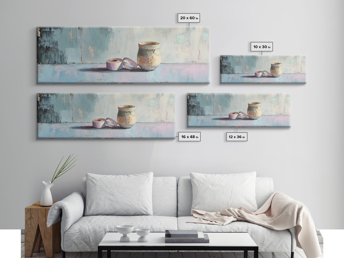 Ceramic Pot And Ribbon Still Life Wall Art, Minimalist Studio Decor, Rustic Craft Room Art Print, Neutral Modern Wall Decor