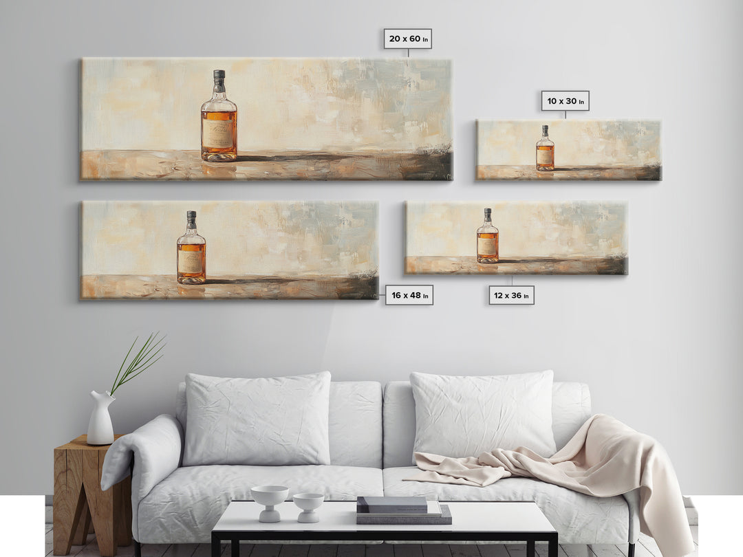 Amber Whiskey Bottle Still Life Framed Canvas Print, Bar Wall Art, Rustic Home Bar Decor, Masculine Man Cave Whiskey Lover Gift