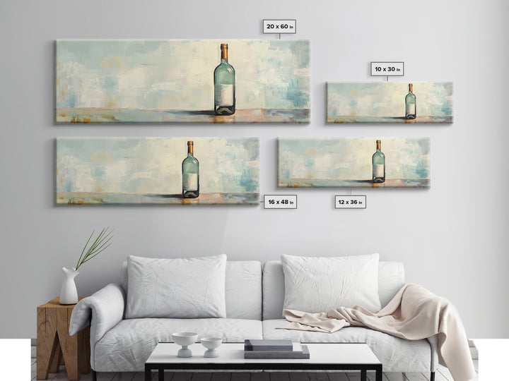 Solitary Blue Glass Bottle Still Life Canvas Print, Minimalist Wall Art, Calming Coastal Neutral Decor, Modern Living Room Art
