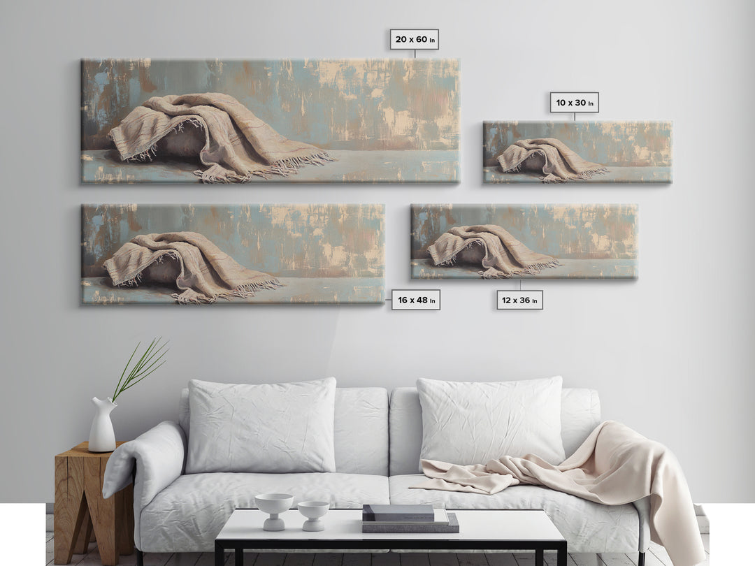 Folded Linen Blanket Still Life Wall Art, Neutral Home Decor, Wabi Sabi Art, Minimalist Canvas Wall Art For Bedroom Decor
