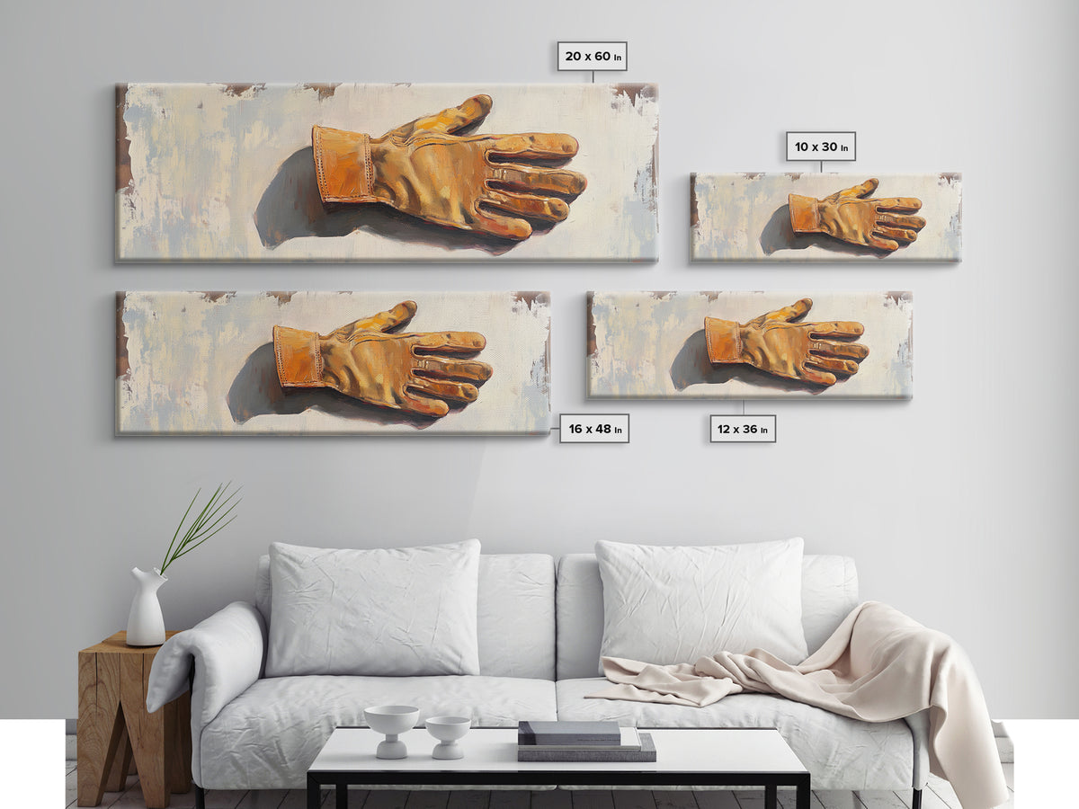 Leather Work Glove Still Life Wall Art, Rustic Garage Decor, Industrial Canvas Wall Art, Mechanic Gift, Masculine Office Decor