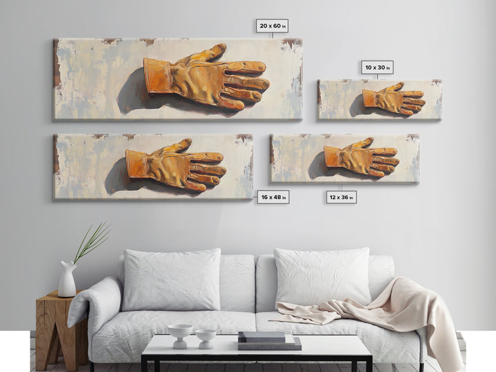 Leather Work Glove Still Life Wall Art, Rustic Garage Decor, Industrial Canvas Wall Art, Mechanic Gift, Masculine Office Decor