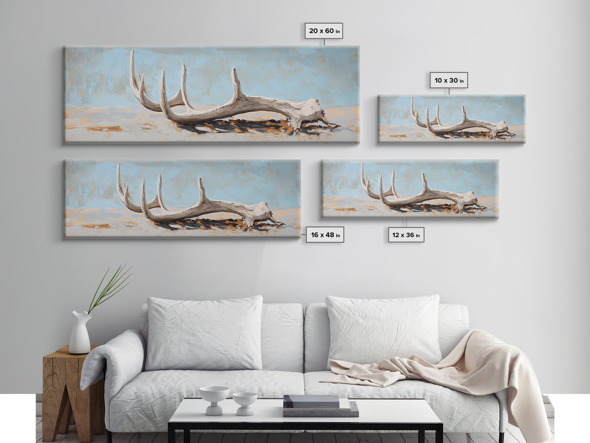 Weathered Deer Antler Framed Canvas Print, Rustic Western Wall Art, Cabin Decor, Nature Inspired Farmhouse Wall Decor Housewarming Gift