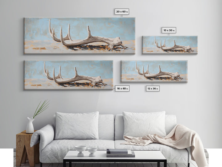 Weathered Deer Antler Framed Canvas Print, Rustic Western Wall Art, Cabin Decor, Nature Inspired Farmhouse Wall Decor Housewarming Gift