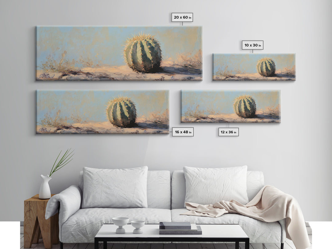 Round Barrel Cactus Desert Wall Art, Southwestern Landscape Canvas Print, Boho Western Home Decor, Nature Lover Gift For Him