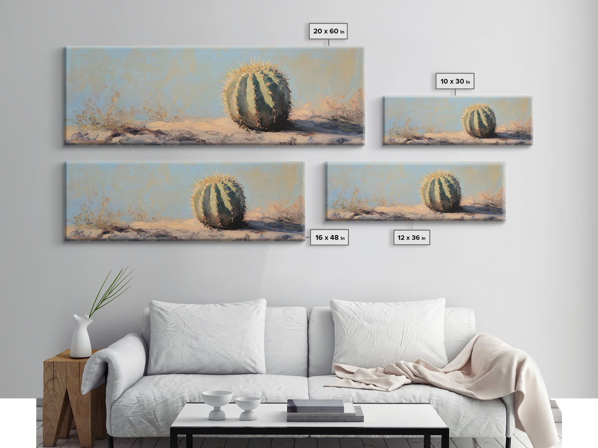 Round Barrel Cactus Desert Wall Art, Southwestern Landscape Canvas Print, Boho Western Home Decor, Nature Lover Gift For Him