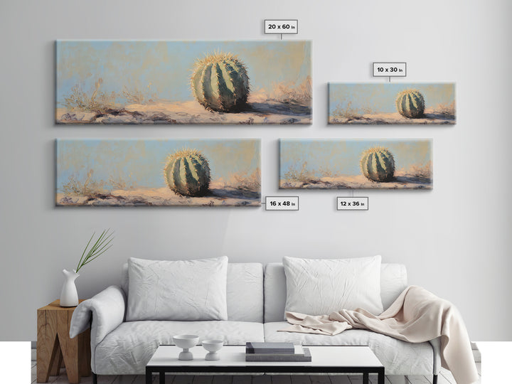 Round Barrel Cactus Desert Wall Art, Southwestern Landscape Canvas Print, Boho Western Home Decor, Nature Lover Gift For Him