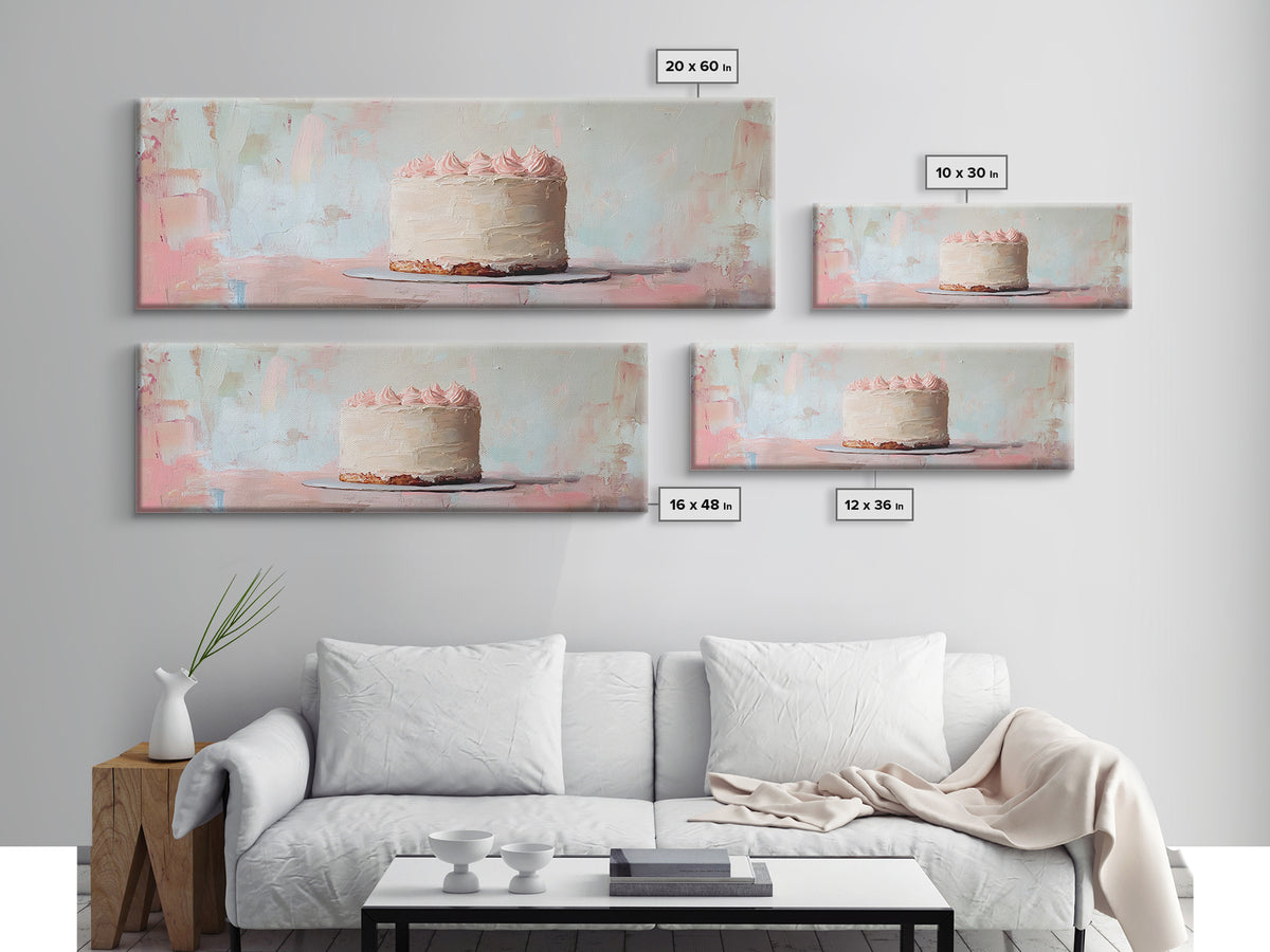 Pastel Frosted Cake Canvas Print, Cute Bakery Wall Art, Pink Kitchen Decor, Whimsical Dessert Art Birthday Gift For Baker