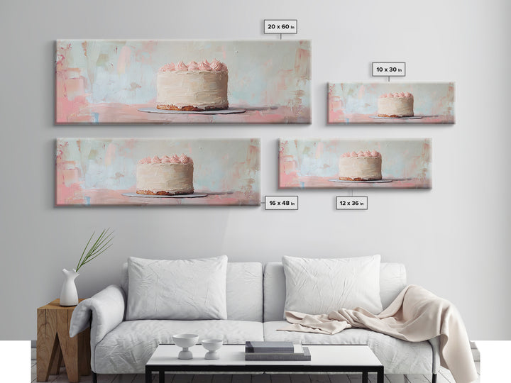 Pastel Frosted Cake Canvas Print, Cute Bakery Wall Art, Pink Kitchen Decor, Whimsical Dessert Art Birthday Gift For Baker