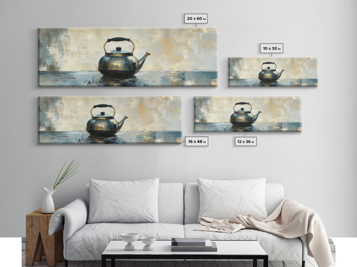 Black Tea Kettle Still Life Canvas Print, Rustic Kitchen Wall Art, Farmhouse Home Decor, Cozy Coffee Bar Gift For Tea Lovers