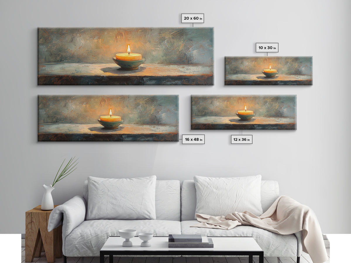 Glowing Candle Still Life Framed Canvas Print, Moody Wall Decor, Meditation Room Art, Rustic Home Decor, Calming Housewarming Gift