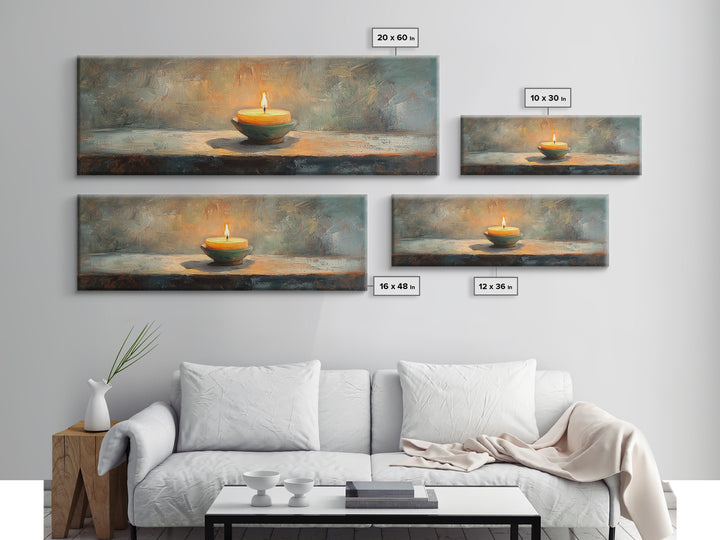 Glowing Candle Still Life Framed Canvas Print, Moody Wall Decor, Meditation Room Art, Rustic Home Decor, Calming Housewarming Gift