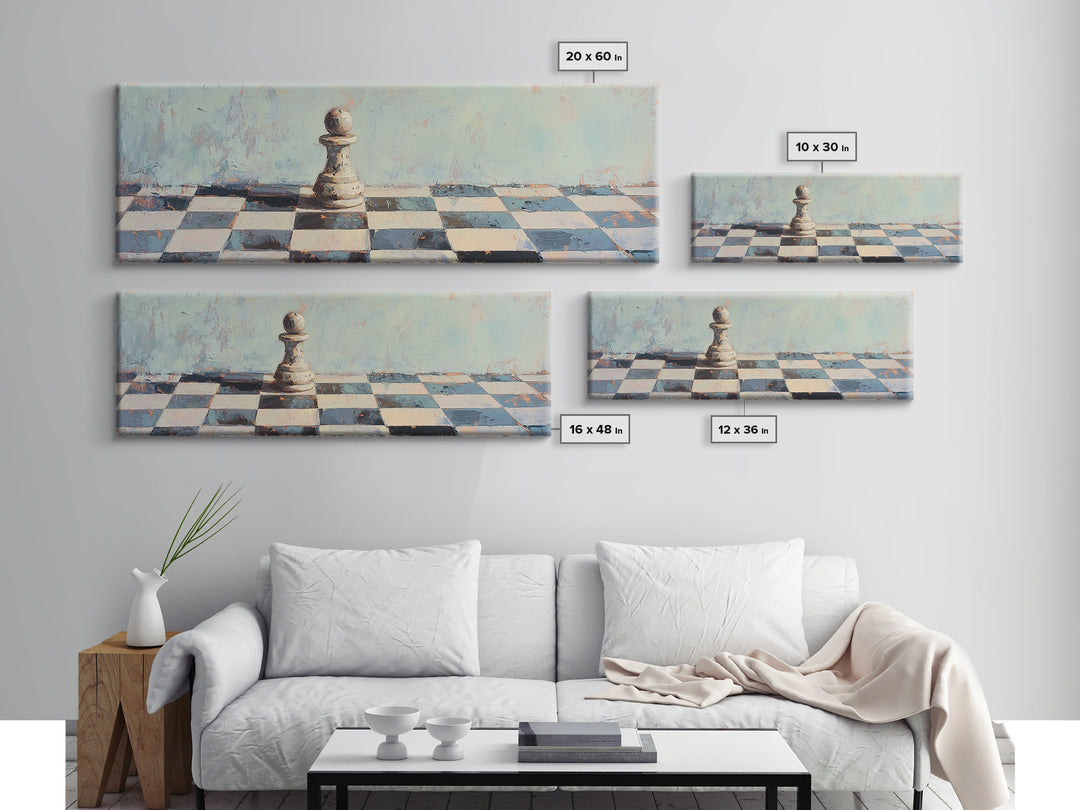Lone Chess Pawn On Checkered Board Wall Art, Game Room Decor, Modern Office Canvas Print, Abstract Strategy Art Gift For Him
