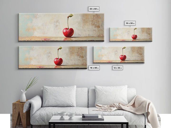 Single Red Cherry Minimal Still Life Canvas Print, Kitchen Wall Art, Modern Farmhouse Dining Room Decor, Fruit Art Gift For Her
