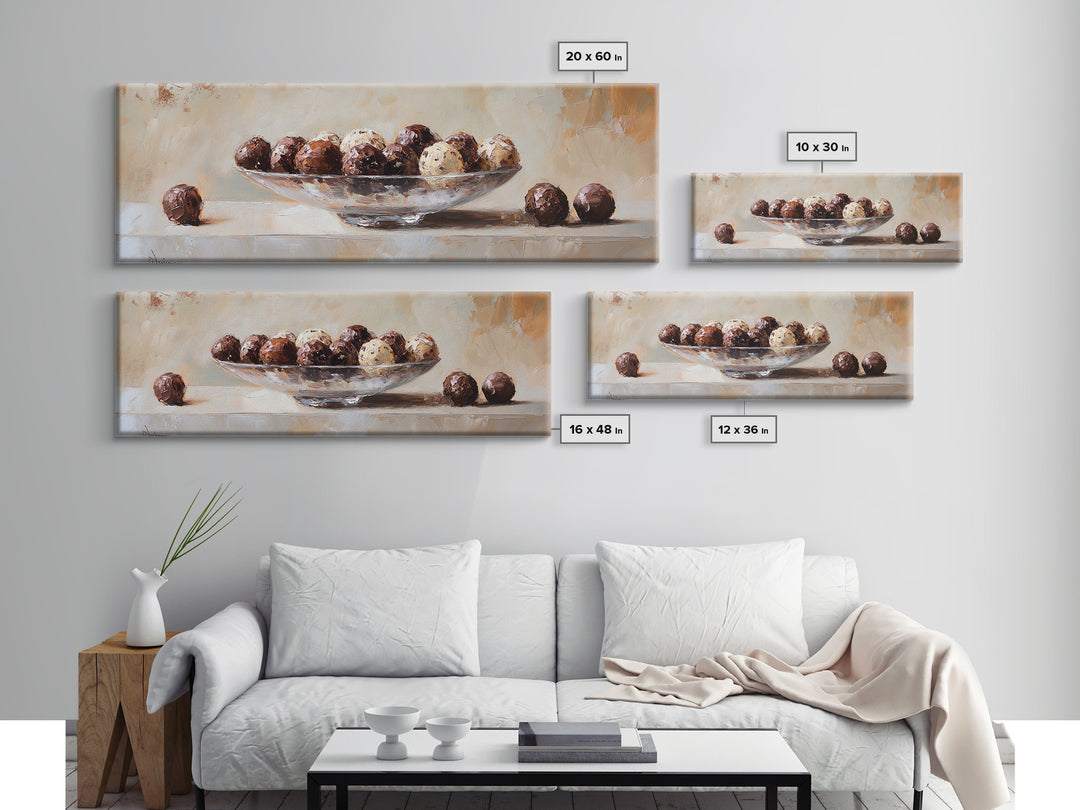 Chocolate Truffles In Glass Bowl Canvas Print, Kitchen Wall Art, Dining Room Prints, Foodie Gift, Still Life Wall Art Decor