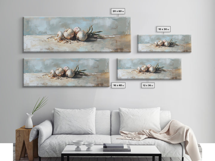 Rustic Garlic Bulbs Still Life Canvas Print, Kitchen Wall Art, Farmhouse Decor, Food Illustration, Culinary Home Decor Gift