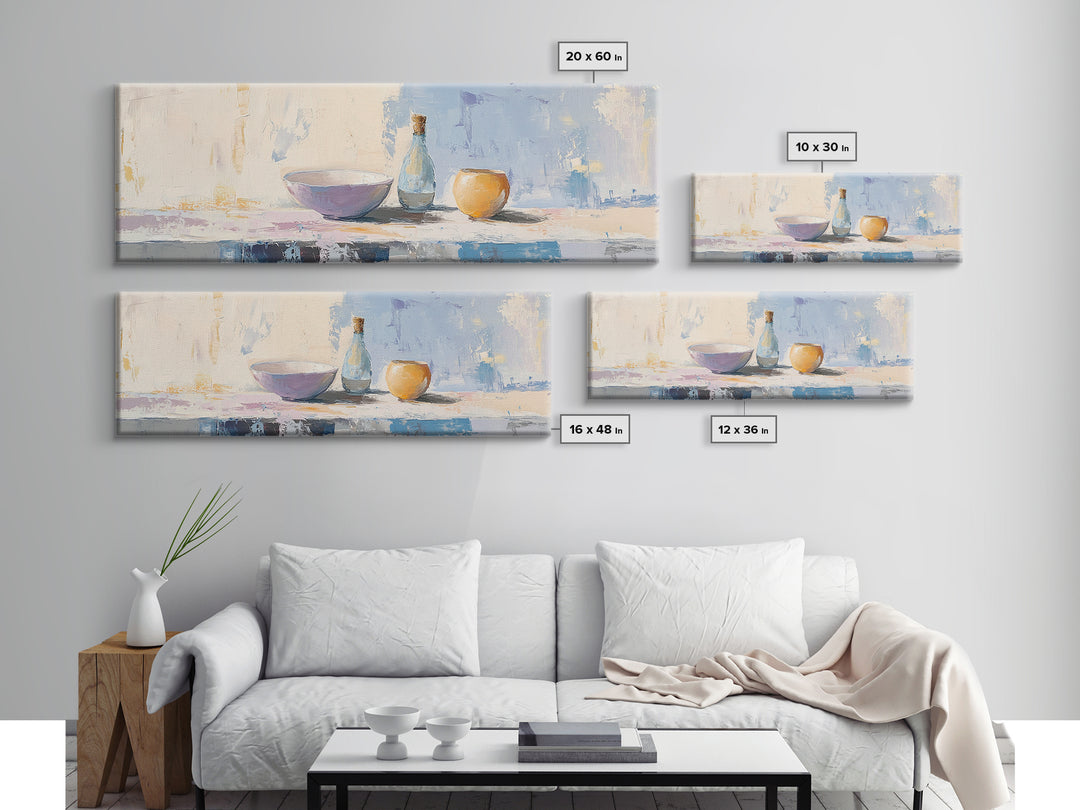 Pastel Bowl Bottle And Orange Canvas Print, Minimalist Kitchen Wall Art, Still Life Painting, Dining Room Decor Gift For Her