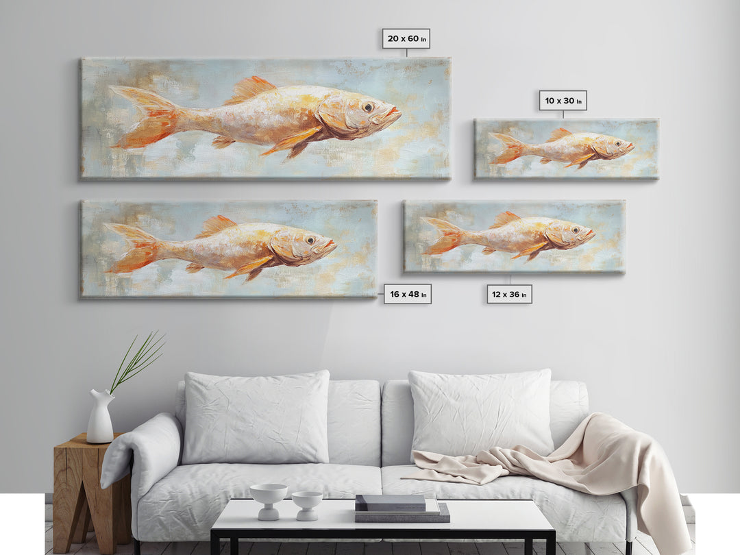 Orange Fish Painting Wall Art, Coastal Kitchen Decor, Nautical Canvas Wall Art, Ocean Animal Art Print For Beach House Decor