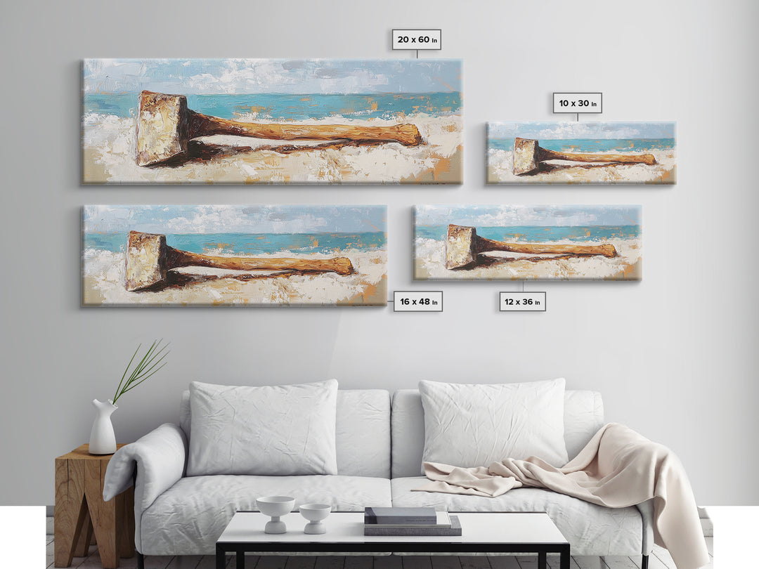 Weathered Axe On Sand Wall Art, Rustic Coastal Decor, Nautical Canvas Print, Beach House Artwork For Cabin Decor Gift For Him