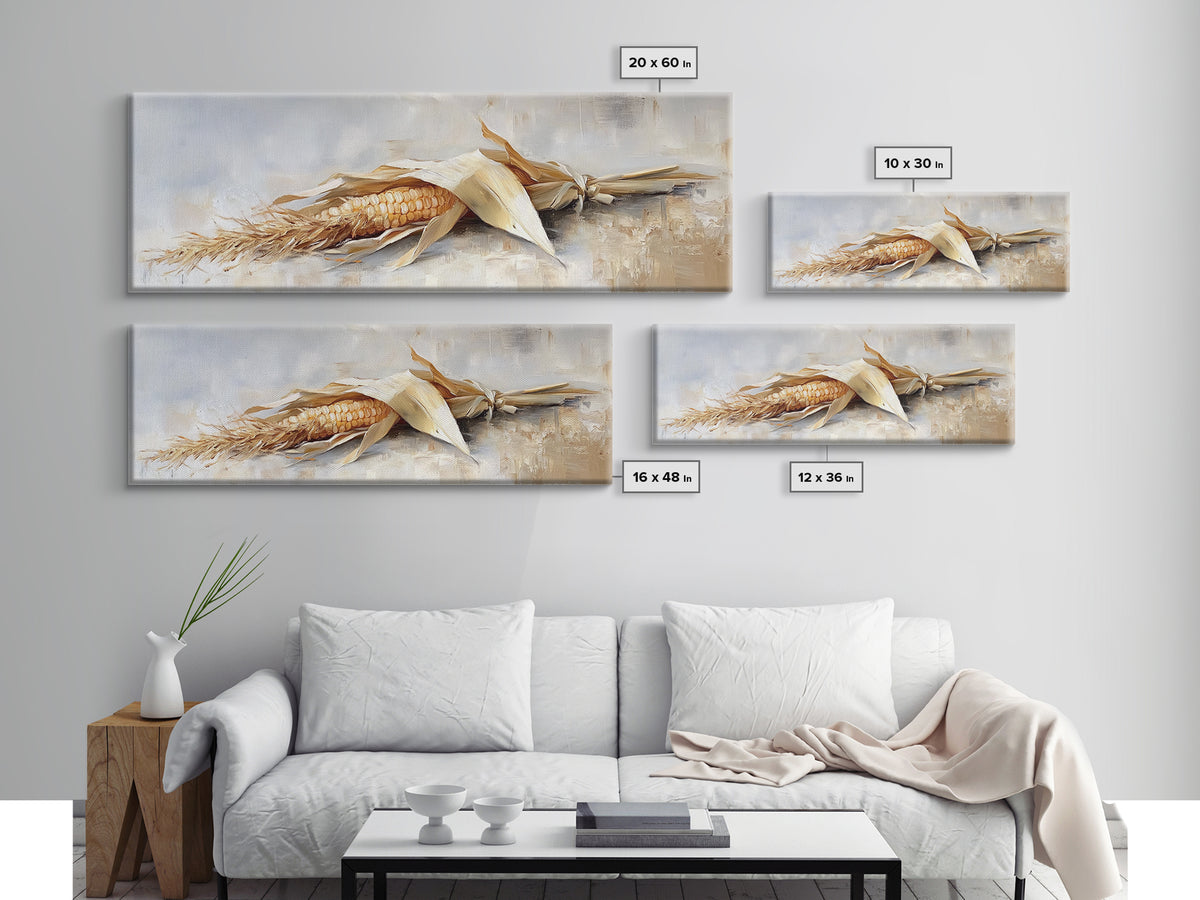 Dried Corn Husk Still Life Wall Art, Farmhouse Kitchen Decor, Rustic Canvas Print, Harvest Food Art For Country Home Decor