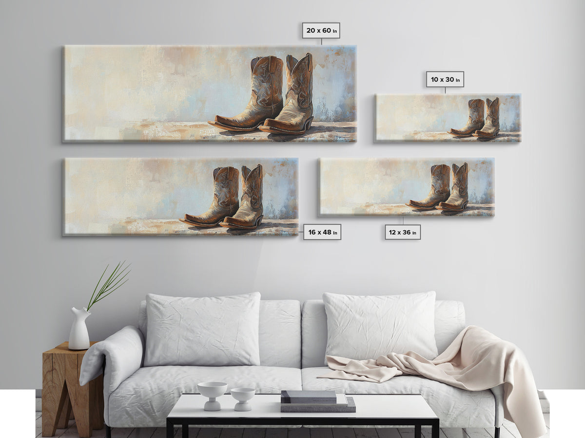 Weathered Cowboy Boots Framed Canvas Print, Western Wall Art, Rustic Ranch Decor, Southwestern Farmhouse Housewarming Gift