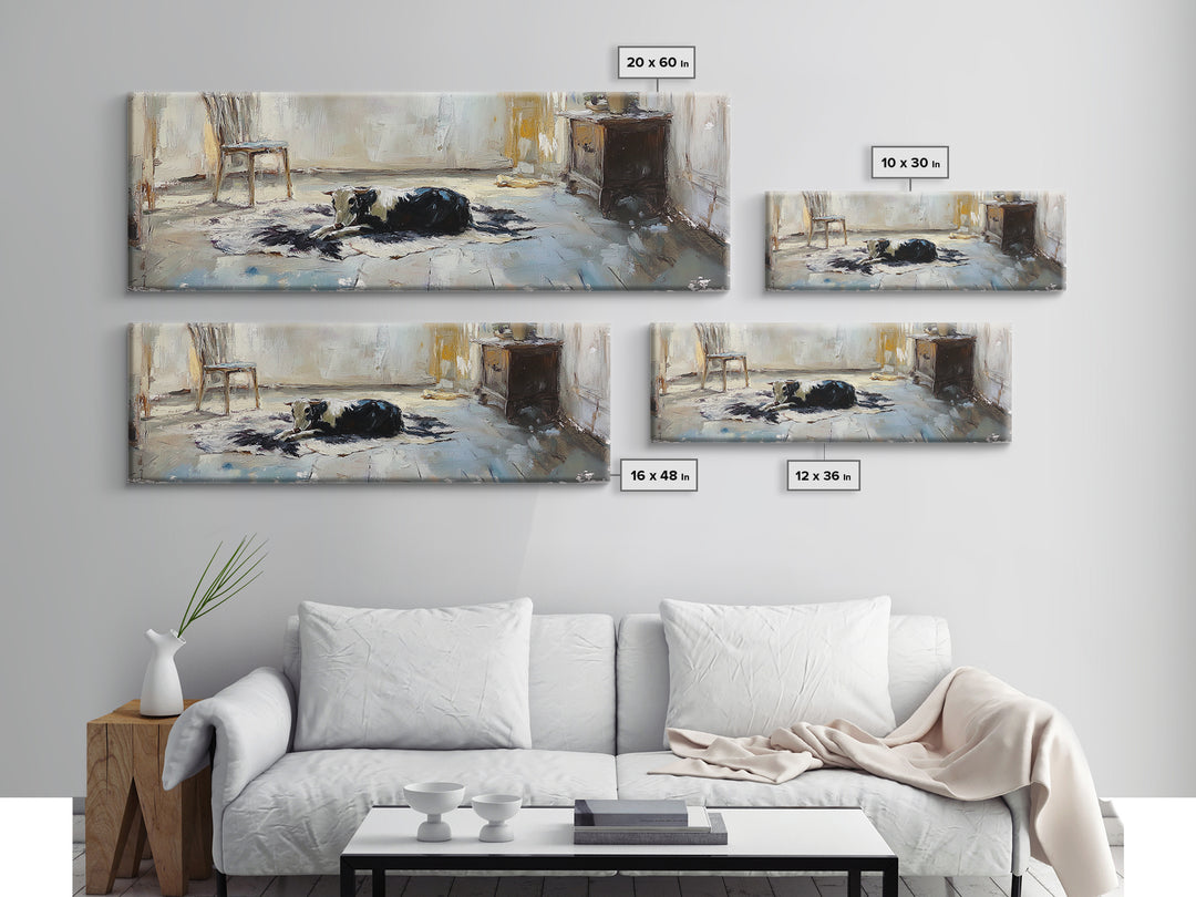 Black And White Cow Resting Canvas Print, Farmhouse Wall Art, Rustic Country Decor, Animal Lover Gift, Cozy Living Room Decor