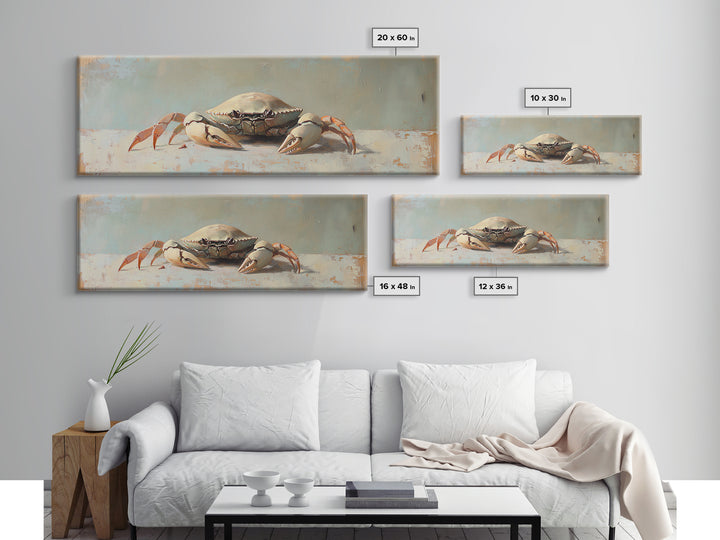 Coastal Crab Still Life Wall Art, Ocean Animal Canvas Print, Nautical Beach House Decor, Seafood Kitchen, Coastal Wall Decor