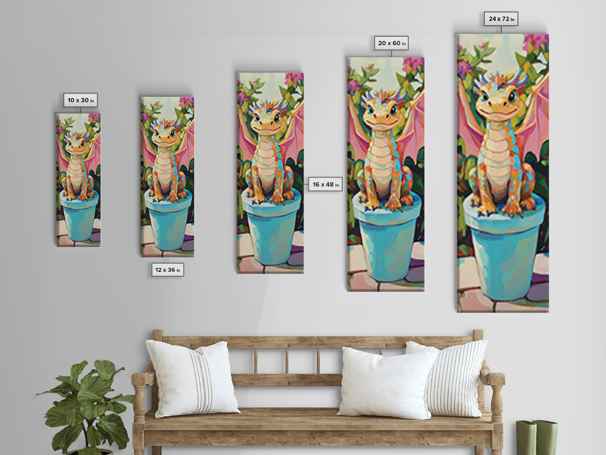 Cute Baby Dragon In Flower Pot Wall Art, Fantasy Art Print, Whimsical Nursery Decor, Kids Room Art, Unique Gift For Her