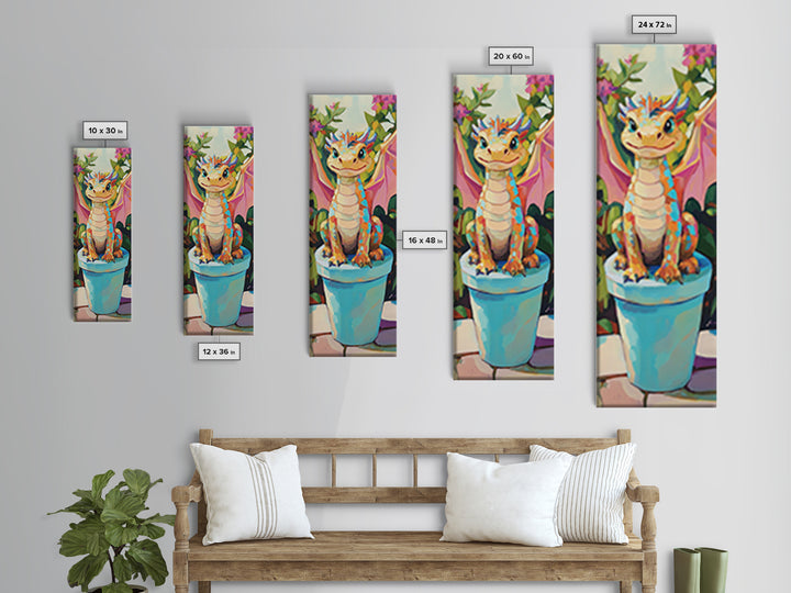 Cute Baby Dragon In Flower Pot Wall Art, Fantasy Art Print, Whimsical Nursery Decor, Kids Room Art, Unique Gift For Her