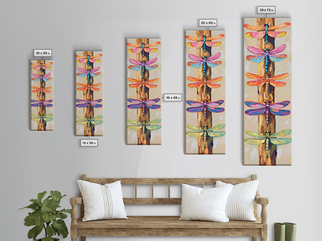 Rainbow Dragonflies On Rustic Wood Wall Art, Nature Inspired Art, Insect Art Print, Whimsical Wall Decor, Garden Decor Gift