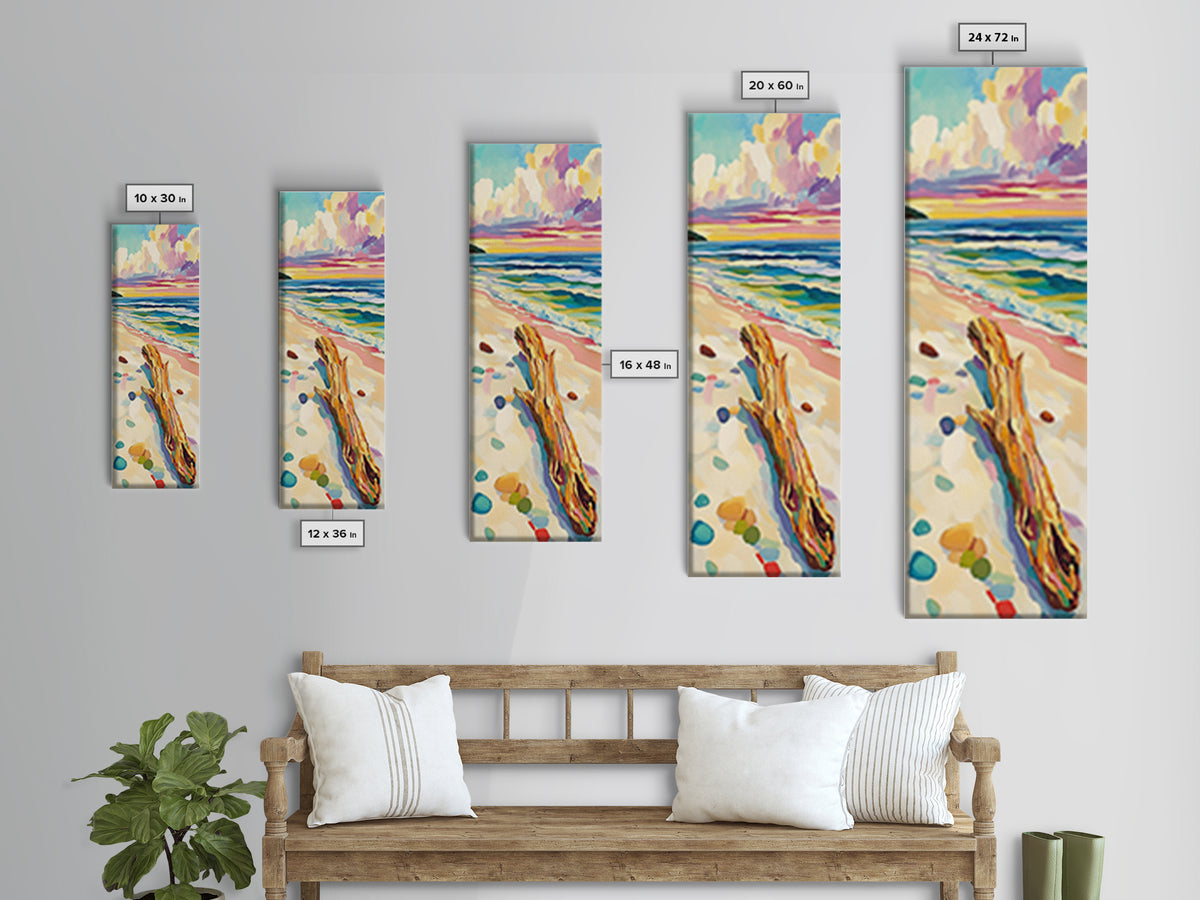 Ocean Driftwood Sunset Canvas Print, Coastal Wall Art, Beach House Decor, Seascape Painting, Living Room Wall Decor, Ocean Wall Art
