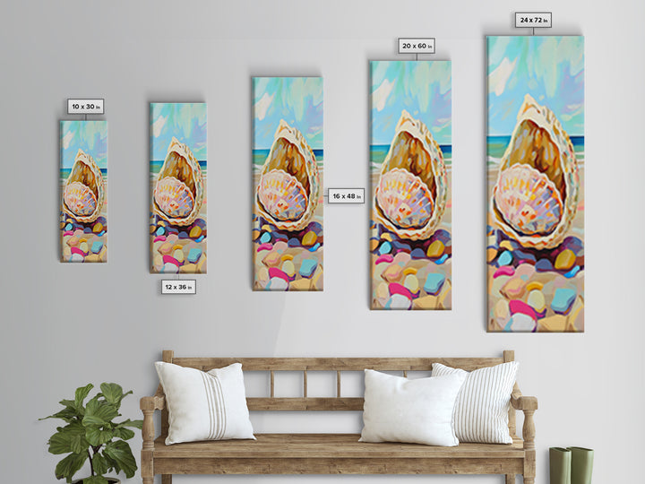 Pastel Seashells On Sunny Beach Wall Art, Coastal Canvas Wall Art, Beach House Decor, Ocean Art Print, Summer Home Decor