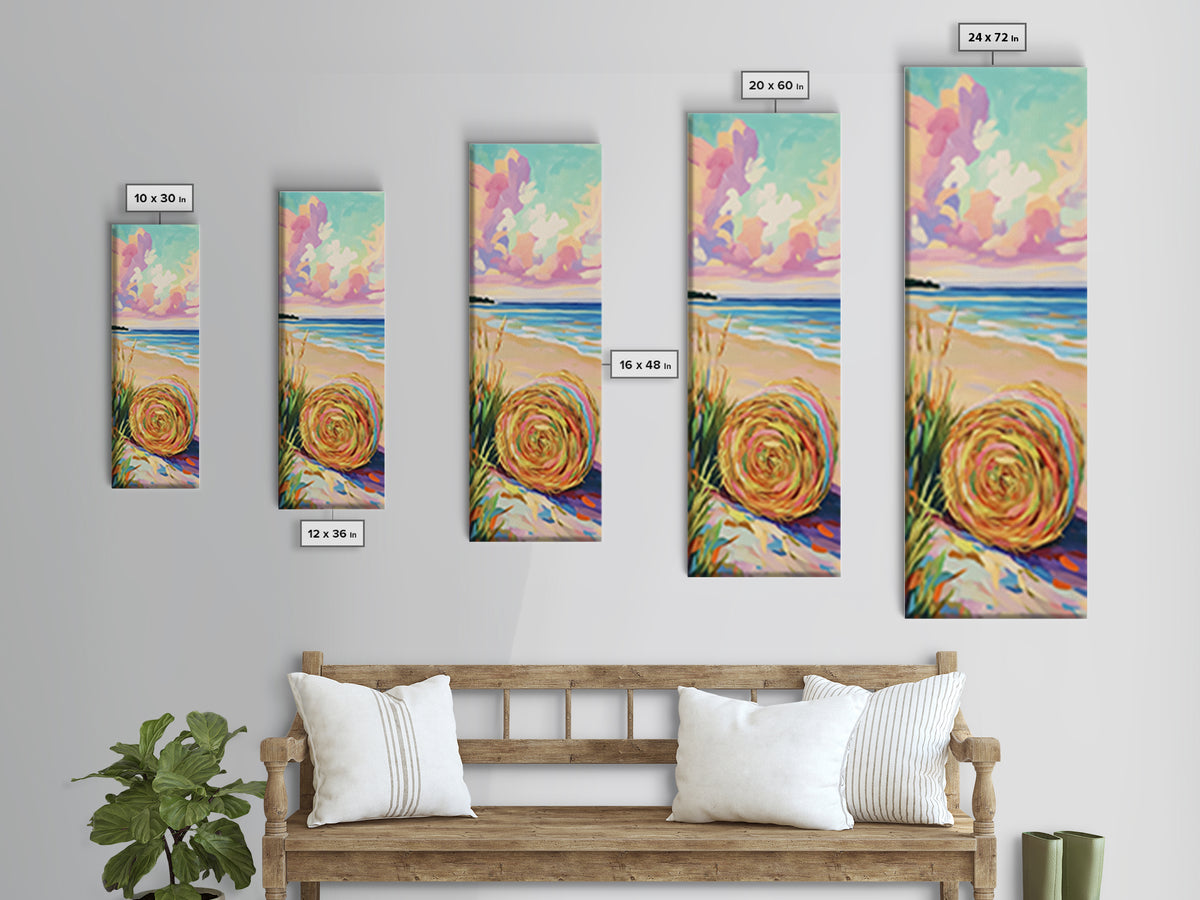 Pastel Beach Hat By The Ocean Canvas Print, Coastal Wall Art, Summer Beach House Decor, Serene Seascape Art Print, Wall Decor