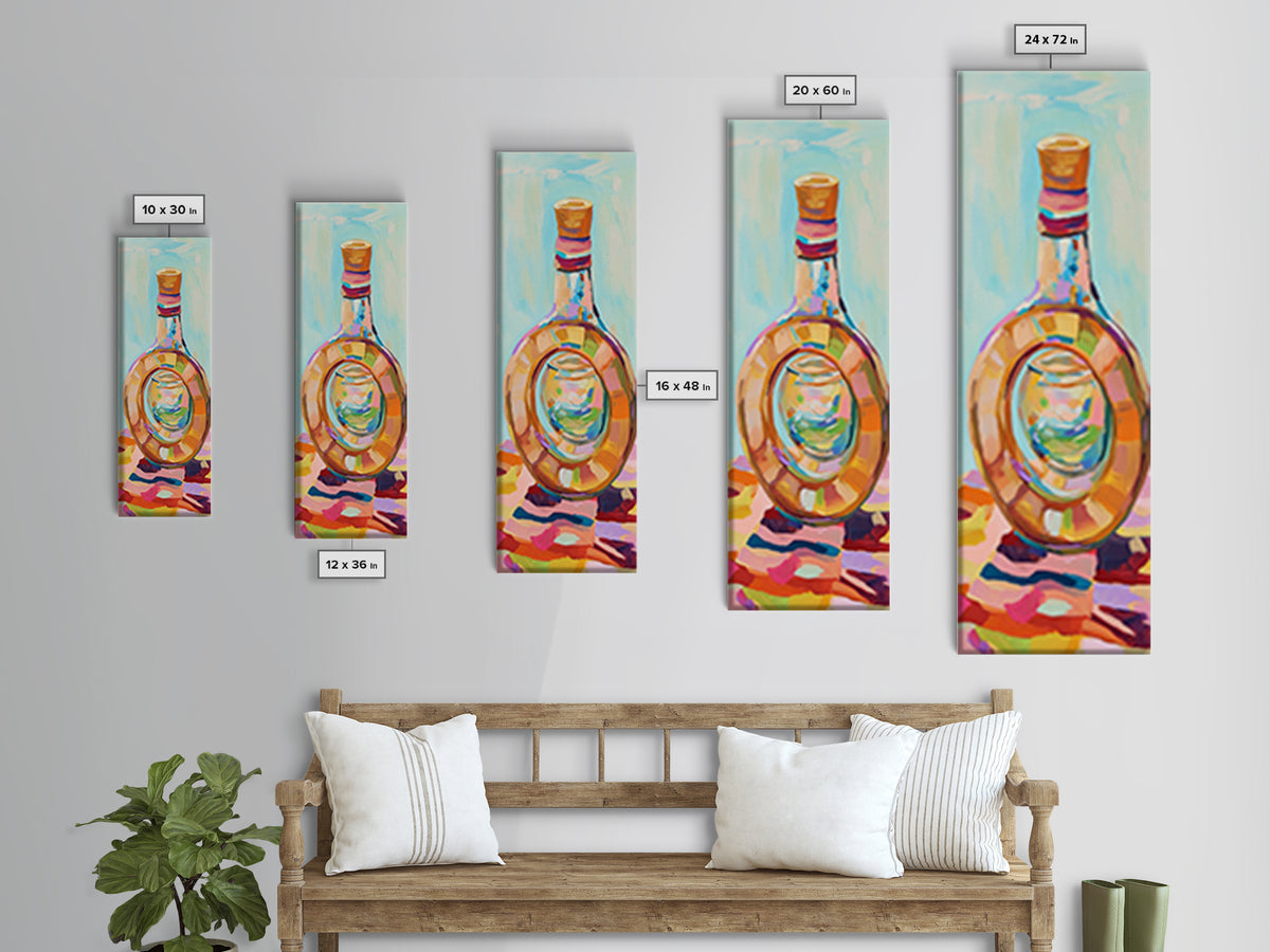 Colorful Glass Bottle Still Life Canvas Print, Modern Kitchen Wall Art, Eclectic Home Decor, Bright Bar Cart Art Print, Housewarming Gift