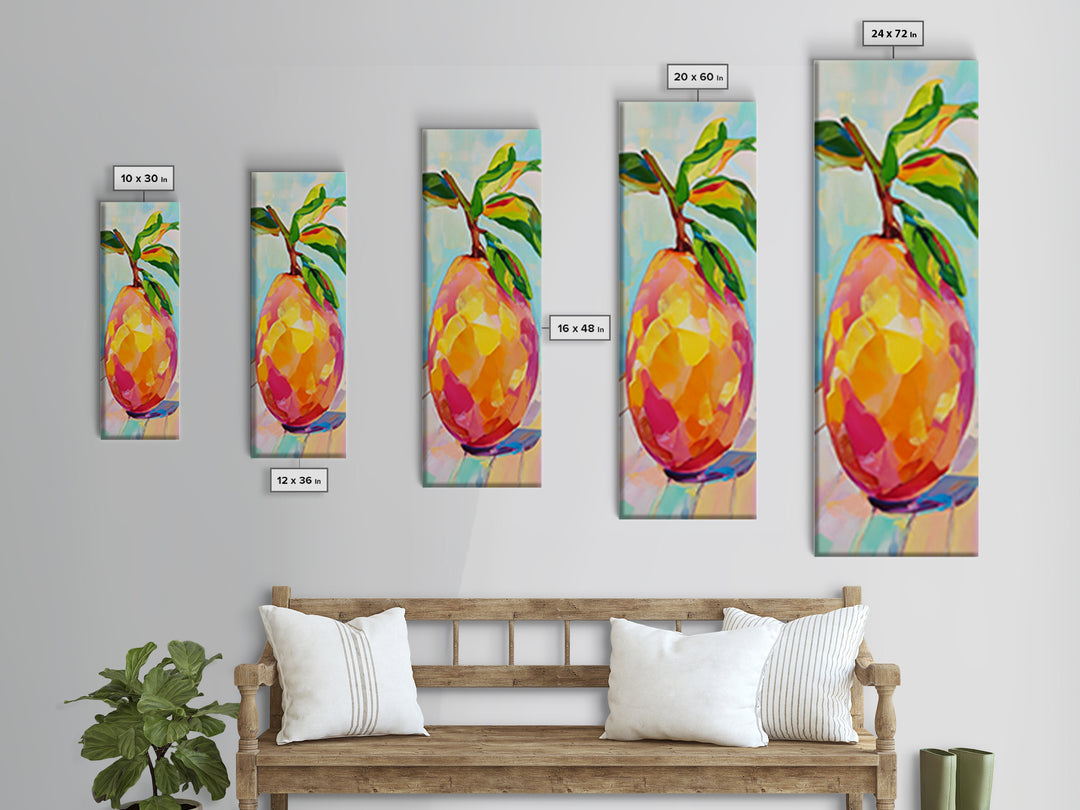 Bright Mango Fruit Painting Wall Art, Colorful Kitchen Decor, Tropical Botanical Art Print, Farmhouse Kitchen Canvas Print
