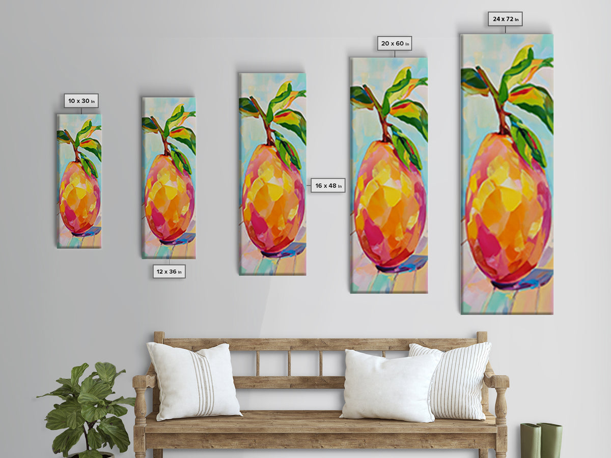 Bright Mango Fruit Painting Wall Art, Colorful Kitchen Decor, Tropical Botanical Art Print, Farmhouse Kitchen Canvas Print