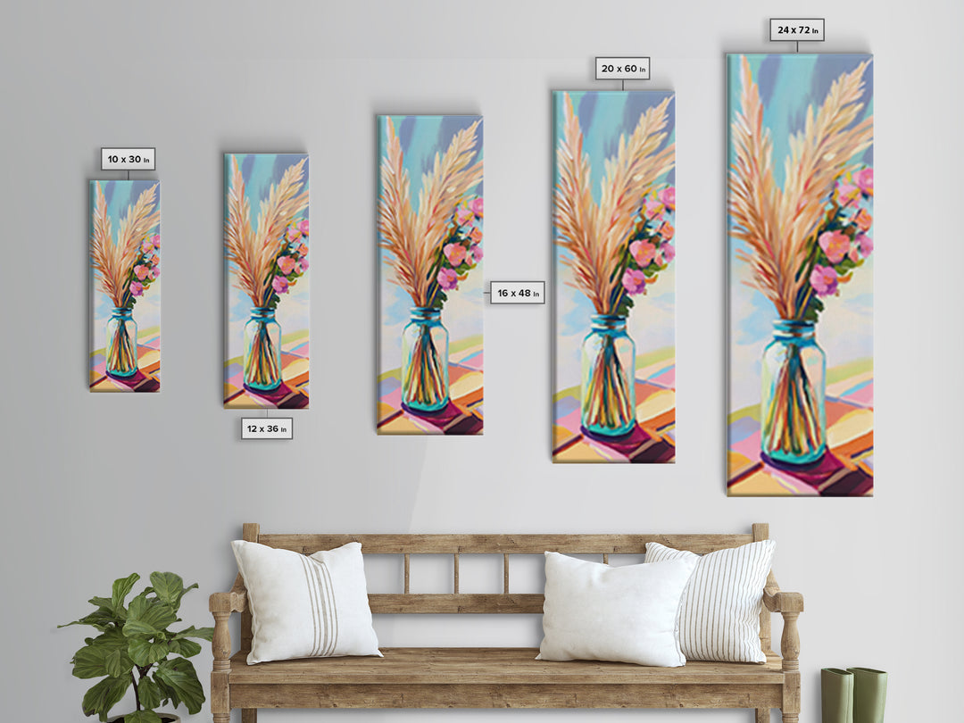 Pampas Grass In Blue Mason Jar Canvas Print, Boho Floral Wall Art, Neutral Home Decor, Rustic Bedroom Decor, Gift For Her