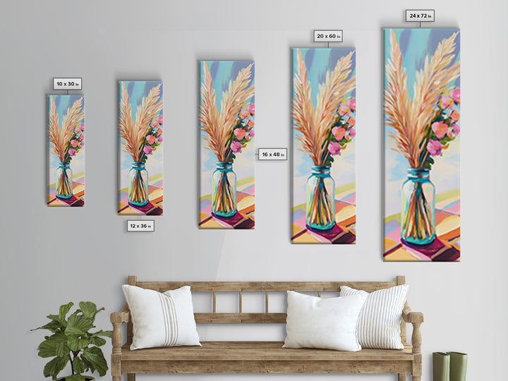 Pampas Grass In Blue Mason Jar Canvas Print, Boho Floral Wall Art, Neutral Home Decor, Rustic Bedroom Decor, Gift For Her