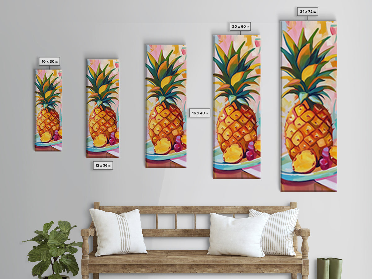 Vibrant Pineapple Still Life Canvas Print, Tropical Kitchen Wall Art, Colorful Fruit Art, Beach House Decor, Summer Gift